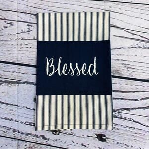 Blessed kitchen hand towel decorative stripe navy